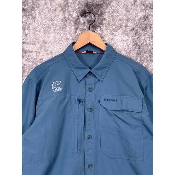 Simms Guide Fishing Shirt Large Mens Neptune Blue Long Sleeve Button - Picture 2 of 8